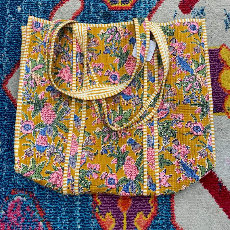 Quilted Tote Bag- Yellow Floral
