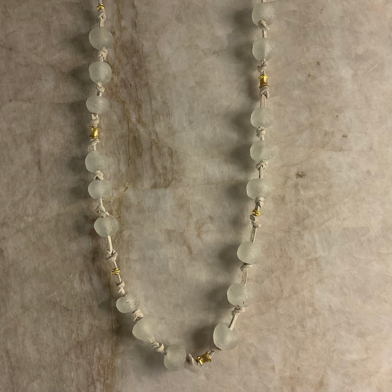 Leather Knotted Recycled Glass Necklace