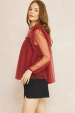 Dotted sheer blouse (Red)
