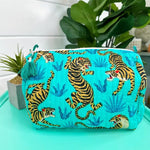 Quilted Cosmetic Bag- Aqua & Blue Tiger