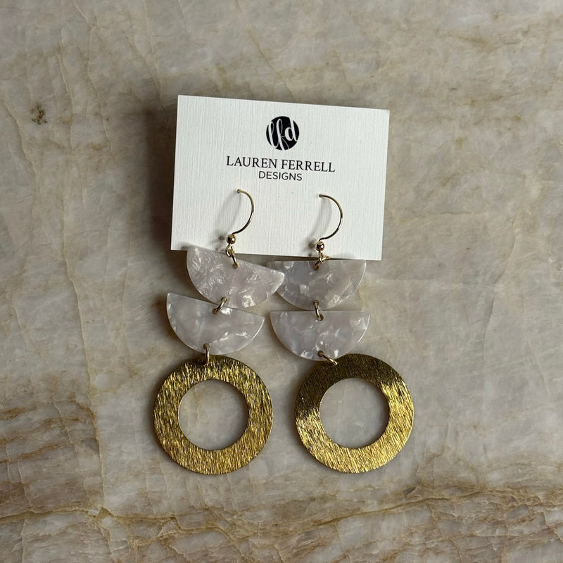 Double Acrylic Earrings- Wide Circle with White