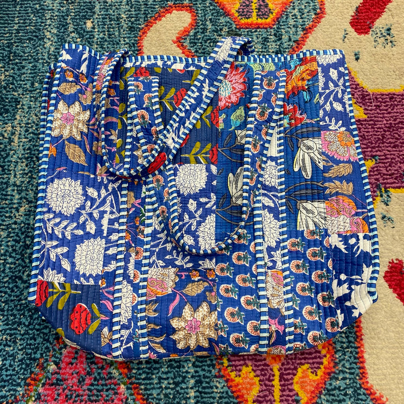 Quilted Tote Bag- Blue Patchwork