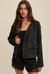 Plaid Tweed Button Front Jacket (black)
