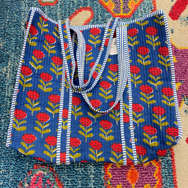 Quilted Tote Bag- Navy Floral
