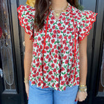 Red Poppy Ruffle Blouse