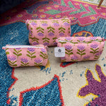Quilted Cosmetic Bag- Coral Flowers