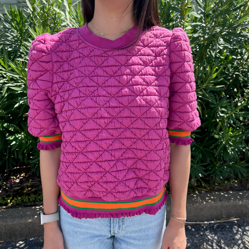 Sporty Sweater Top- Fuchsia