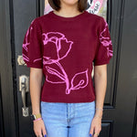 Rose Queen Sweater Blouse- Burgundy