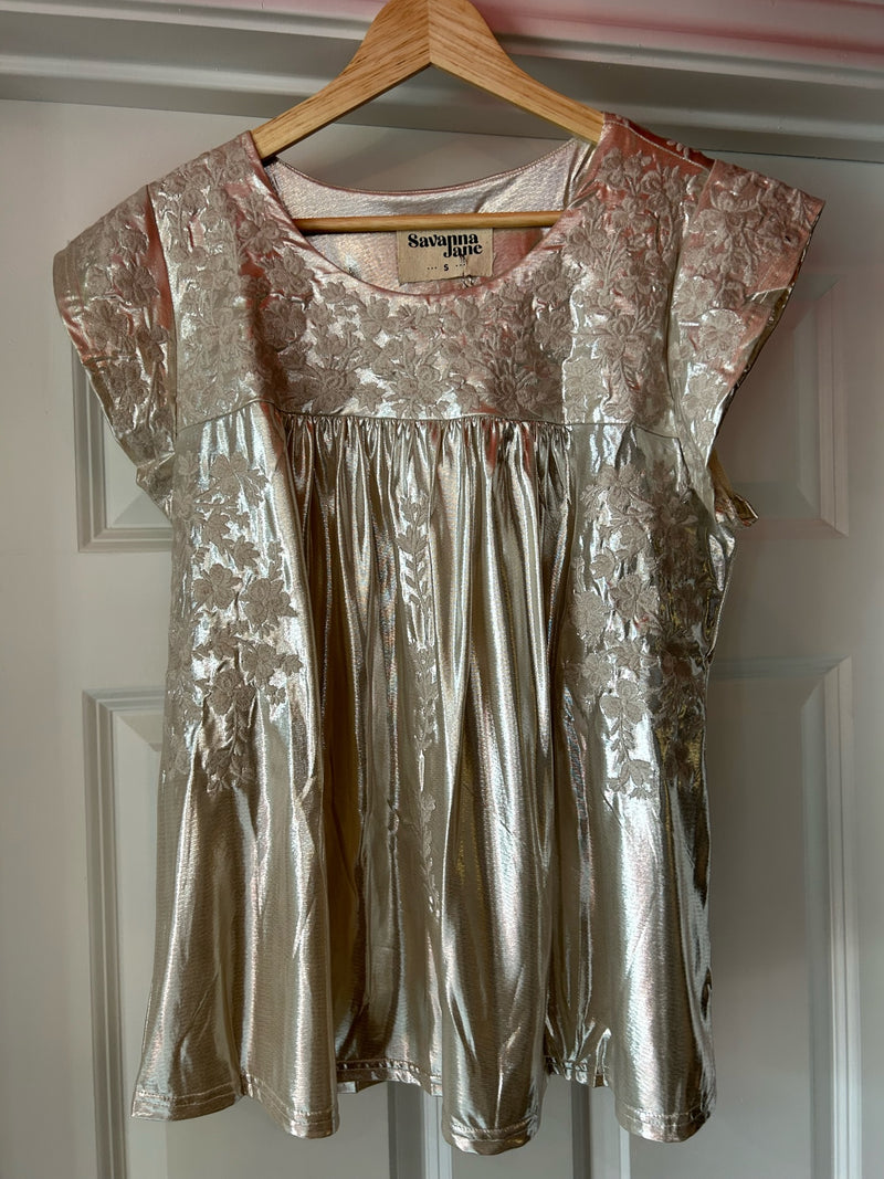Metallic Embroidered Top - Champagne