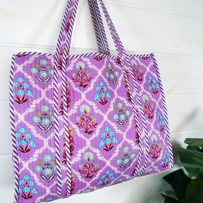 Quilted Tote Bag- Purple Wildflower