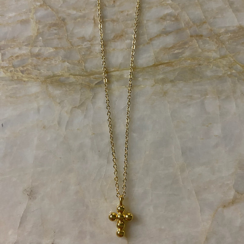 Gold Beaded Cross Necklace
