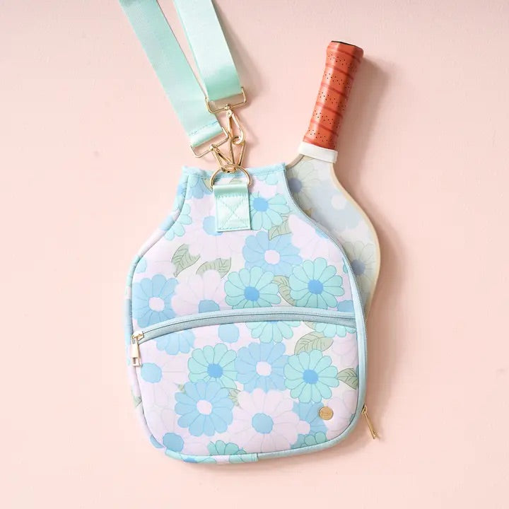 Blue Floral Pickleball Paddle Pouch