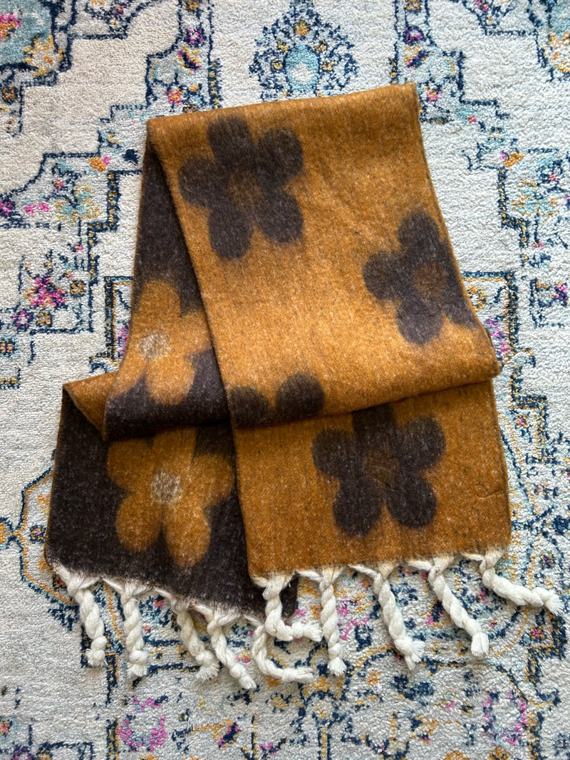 Floral Blanket Scarf - Brown