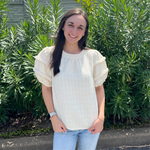 Puff Sleeve Tweed Top- Cream