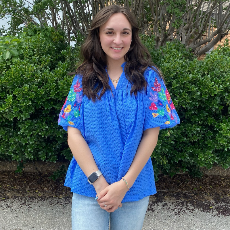 Ocean Floral Blouse- Blue