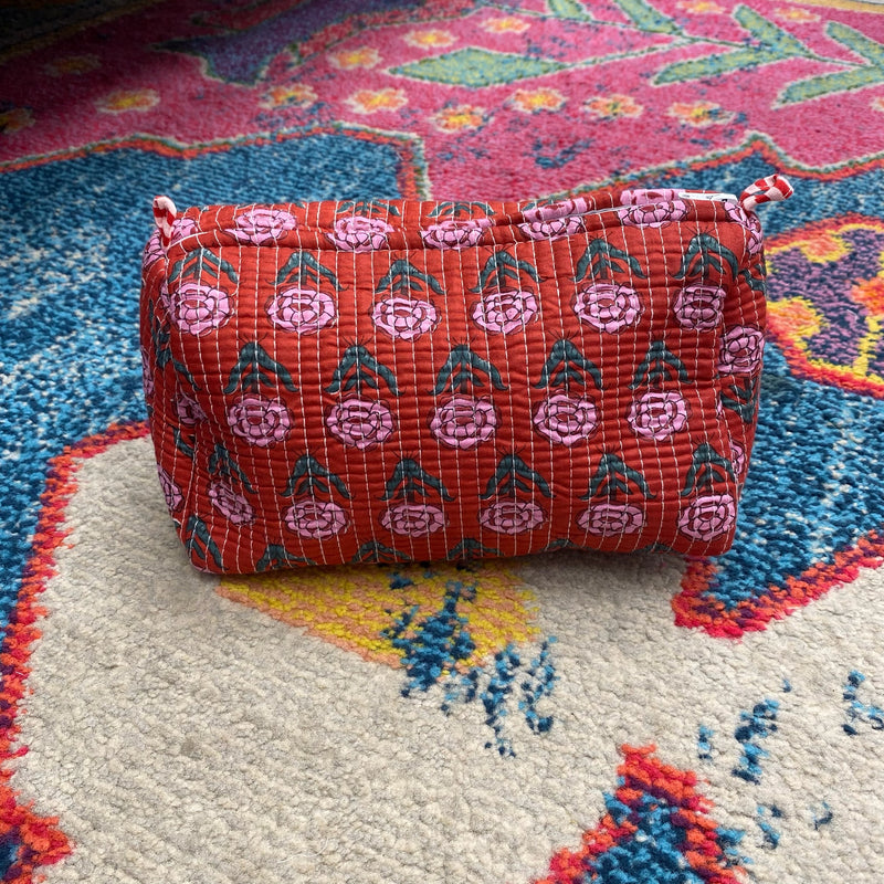 Quilted Cosmetic Bag- Red Floral