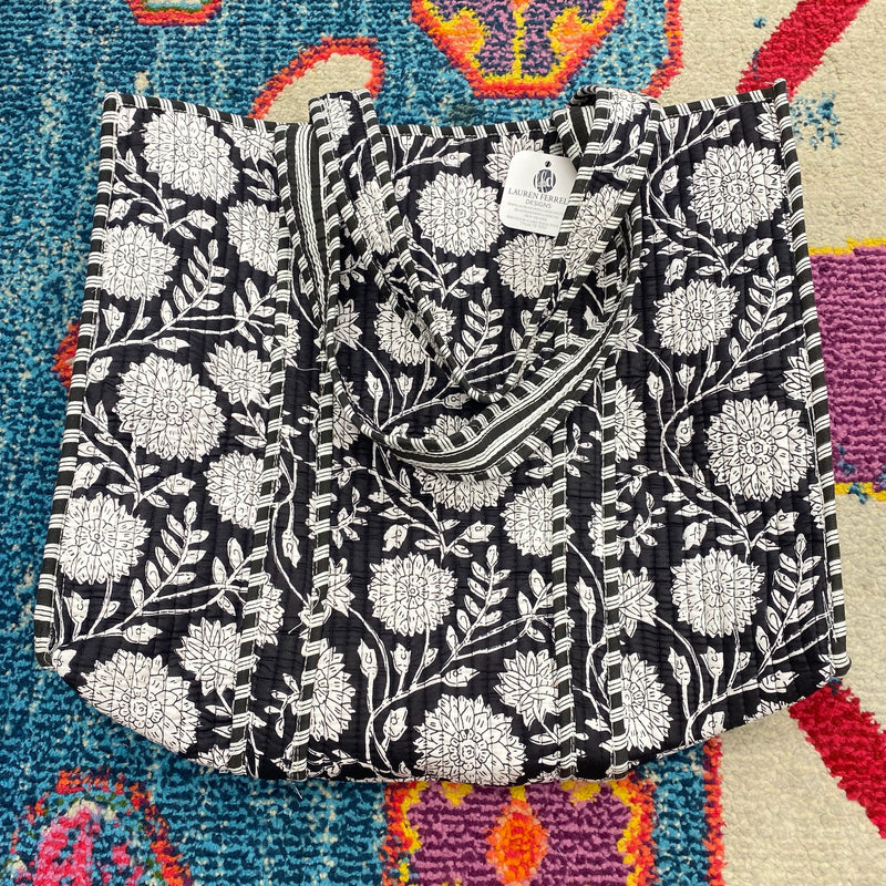 Quilted Tote Bag- Black & White