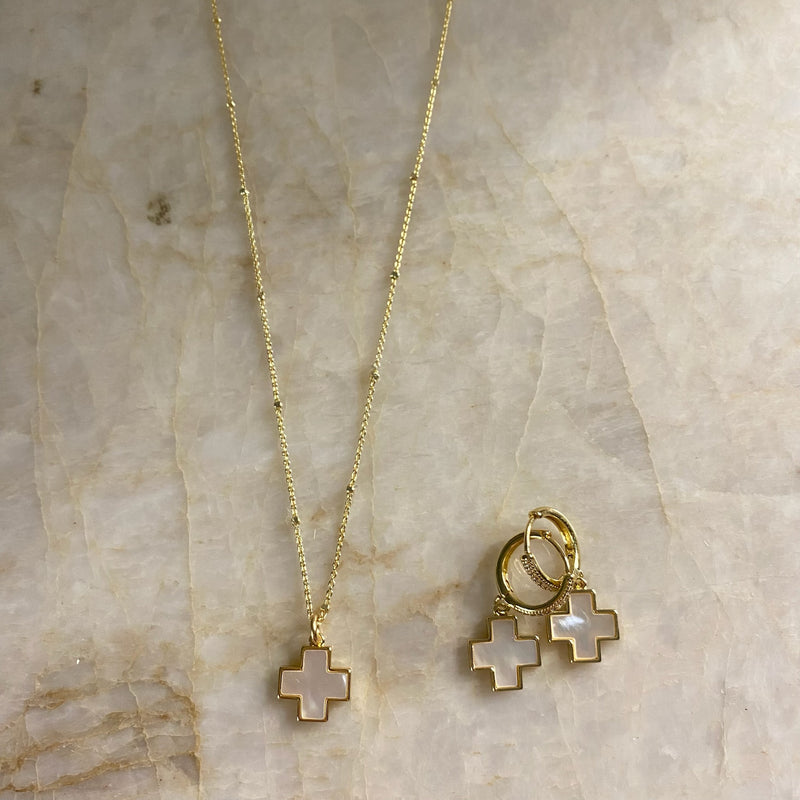 Mother of Pearl Cross Earrings