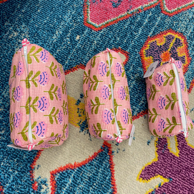 Quilted Cosmetic Bag- Coral Flowers