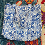 Quilted Tote Bag- Blue Patterned