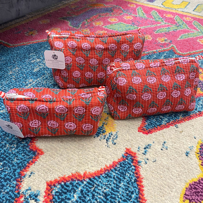 Quilted Cosmetic Bag- Red Floral