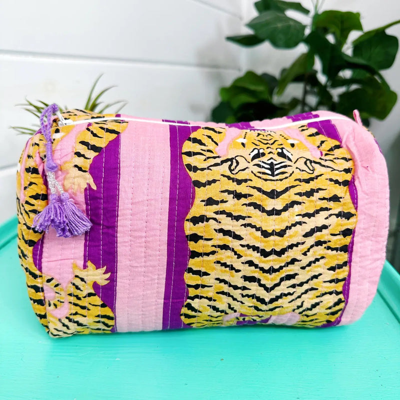 Quilted Cosmetic Bag - Purple Tiger