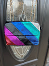 Metallic rainbow chain purse