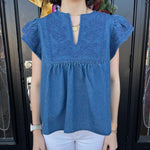 Denim Embroidered Blouse