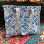 Quilted Tote Bag- Blue Patterned