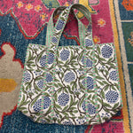 Quilted Tote Bag- White & Blue Floral