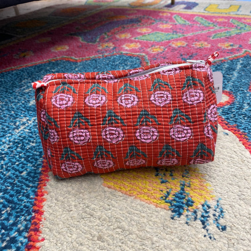 Quilted Cosmetic Bag- Red Floral