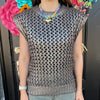 Metallic Sweater Top- Silver