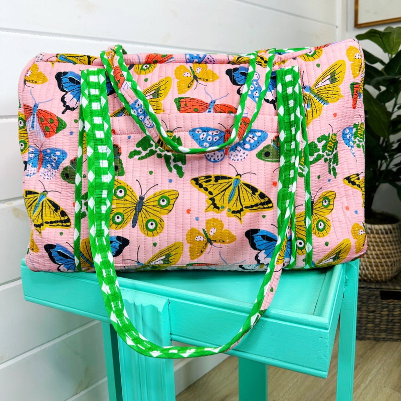 Quilted Overnight Bag - Pink Butterfly
