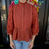 Eyelet Sleeve Top- Rust