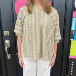 Embroidered Eyelet Blouse- Taupe