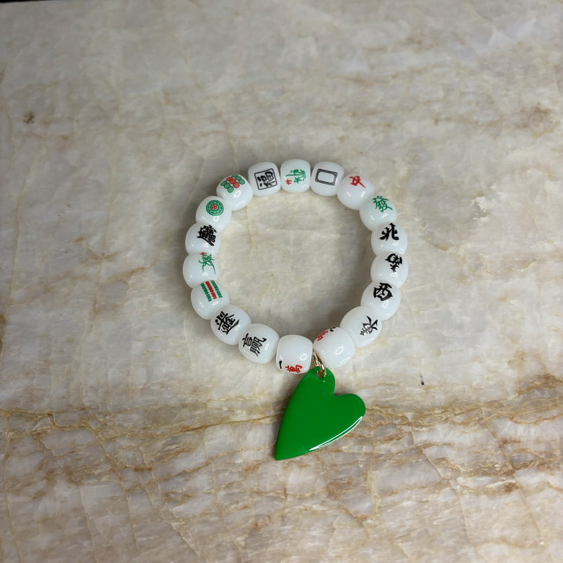 Mahjong Bracelet- Green Heart