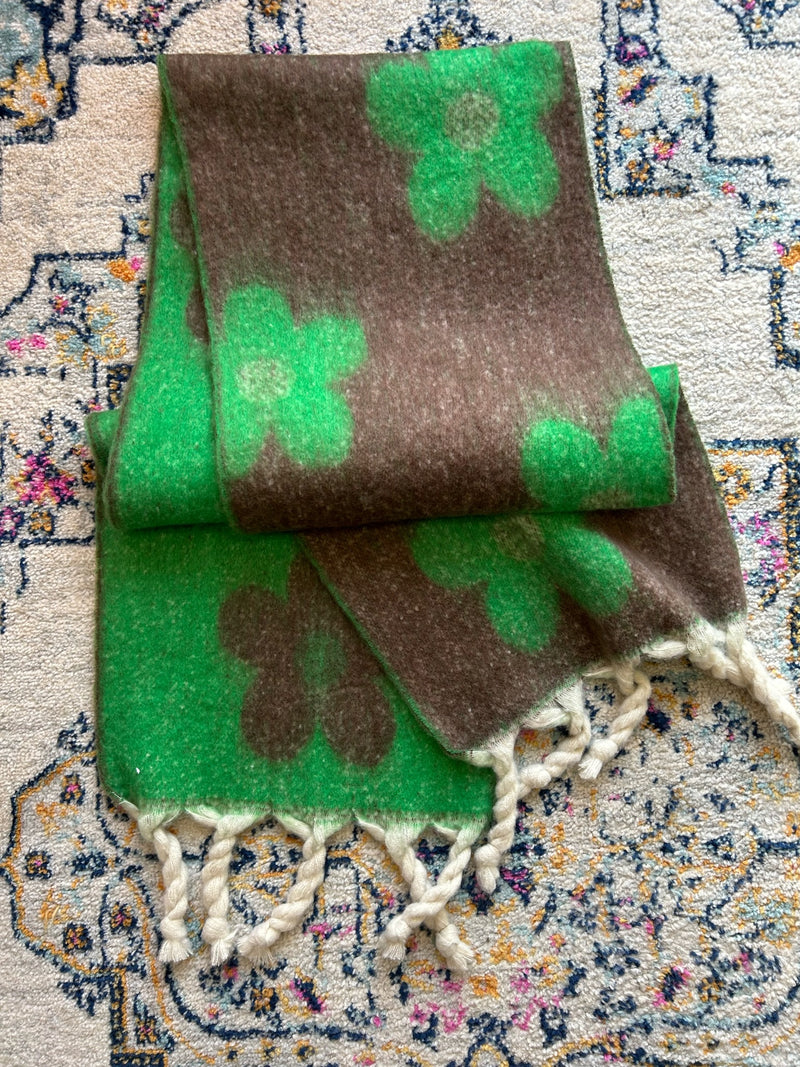 Floral Blanket Scarf - Green/Brown