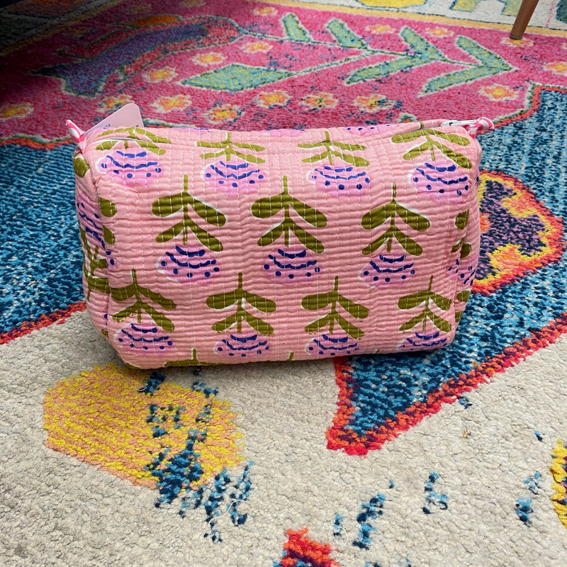 Quilted Cosmetic Bag- Coral Flowers