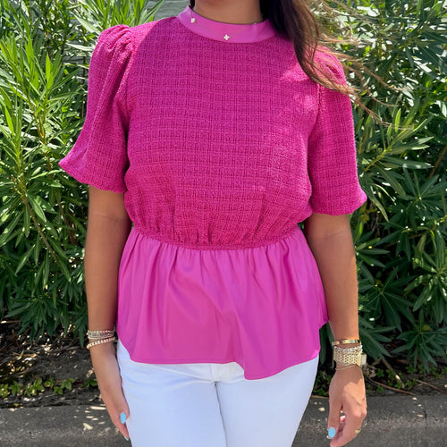 Prep School Peplum Top- Fuchsia