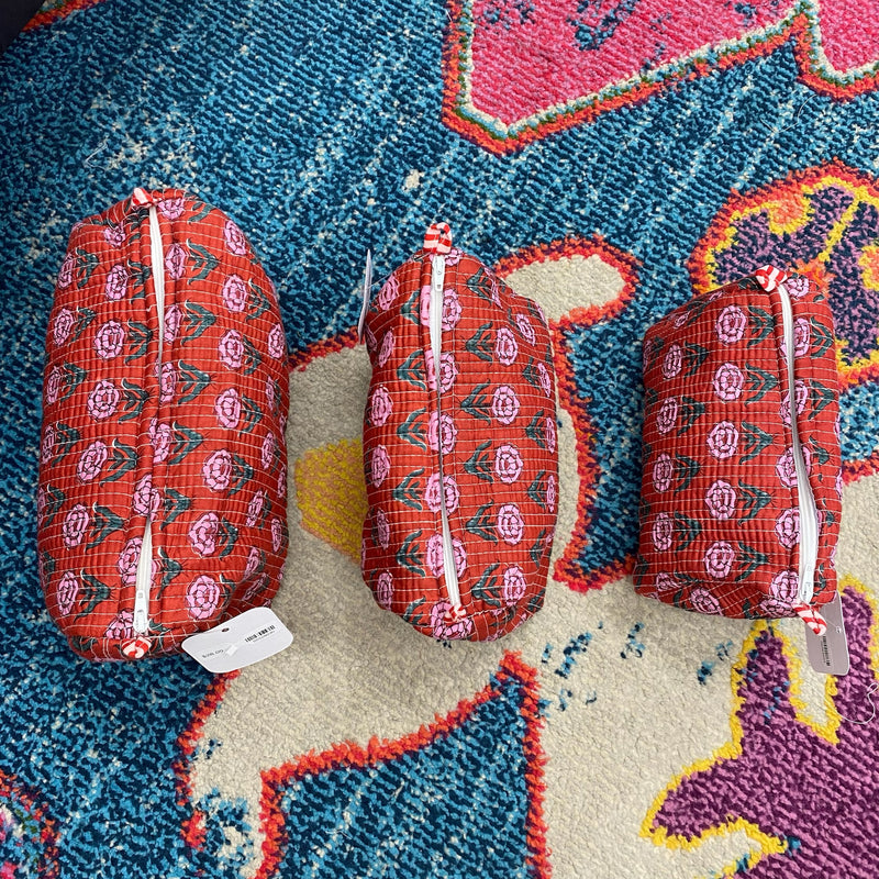 Quilted Cosmetic Bag- Red Floral