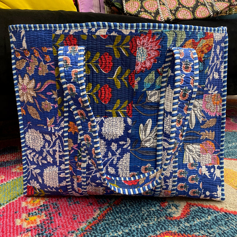 Quilted Tote Bag- Blue Patchwork