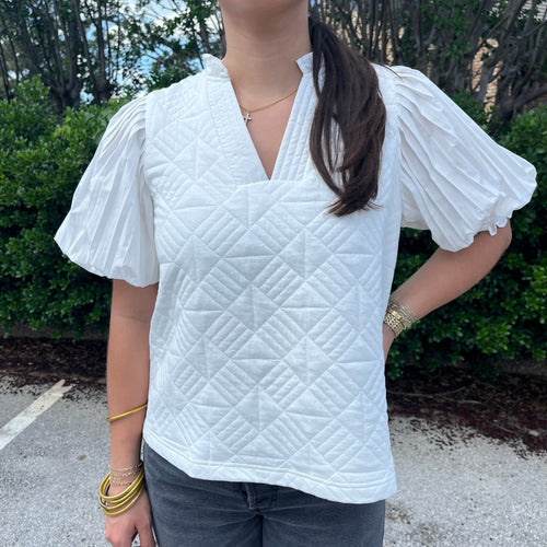 White Quilted Blouse