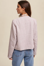 Plaid Tweed Button Front Jacket (pink)