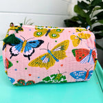 Quilted Cosmetic Bag - Pink Butterfly