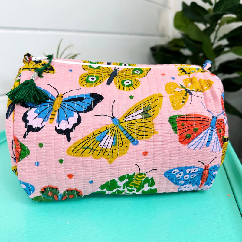 Quilted Cosmetic Bag - Pink Butterfly