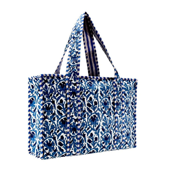 Small Quilted Tote- Blue & Black – Lauren Ferrell Designs