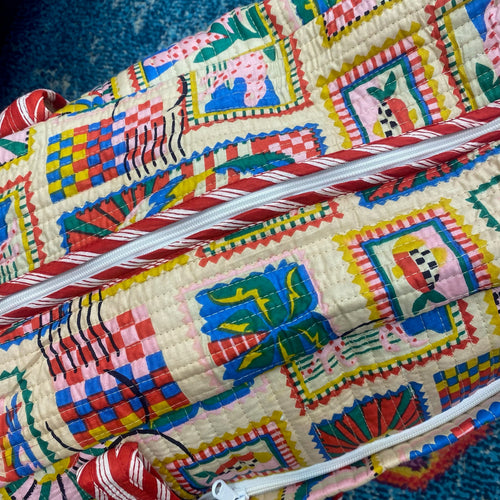 Quilted Overnight Bag- Vacation Stamps
