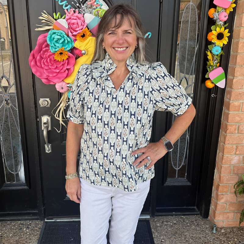 Navy Patterned Top