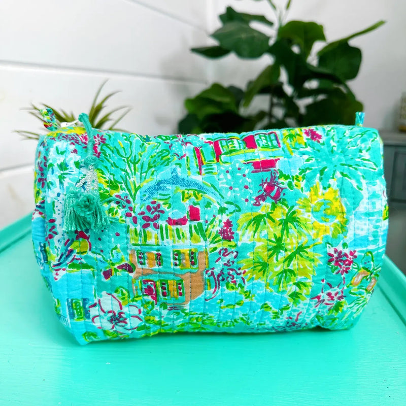 Quilted Cosmetic Bag - Aqua Tropical