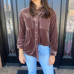 Velvet Button Up- Mocha